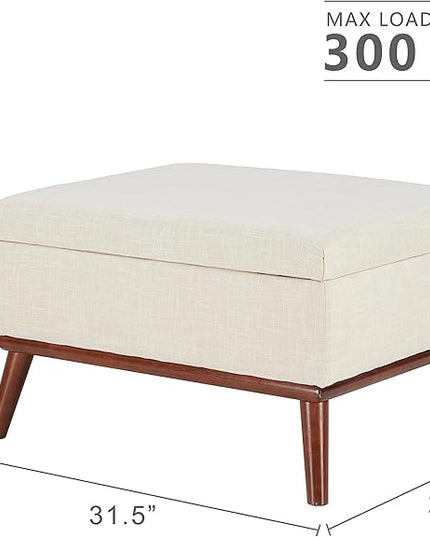Tbfit Large Ottoman with Storage, 31.5-inch Mid Century Modern Rectangle Coffee Table with Lid Lifting Function and High Wooden Legs, Oversized Storage Ottomans for Living Room, Office Room - LeafyLoom