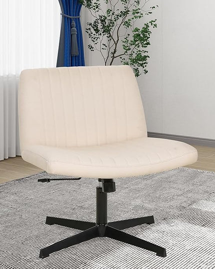 FDW Criss Cross Chair Armless Cross Legged Office Desk Chair Adjustable Swivel Ergonomic Desk Chair No Wheels U Shaped Backrest with Wide Seat Native Sponge Computer Task Vanity Chair for Home Office - LeafyLoom
