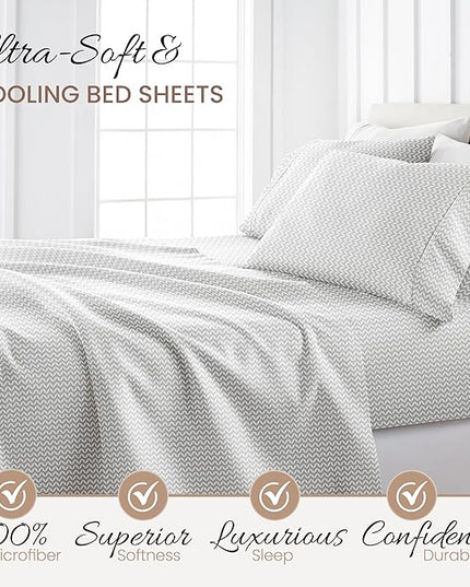 Linen Market 4 Piece King Bedding Sheet Set (Gray Chevron) - Sleep Better Than Ever with These Ultra-Soft & Cooling Bed Sheets for Your King Size Bed - Deep Pocket Fits 16" Mattress - LeafyLoom