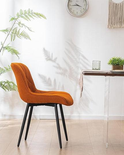 Elegant Dining Chair with Soft Padded Seat Armless Upholstered Kitchen Chairs Velvet Dining Table Chair with Curved Backrest for Kitchen Bedroom Side Dining Room, Set of 2, Orange - LeafyLoom