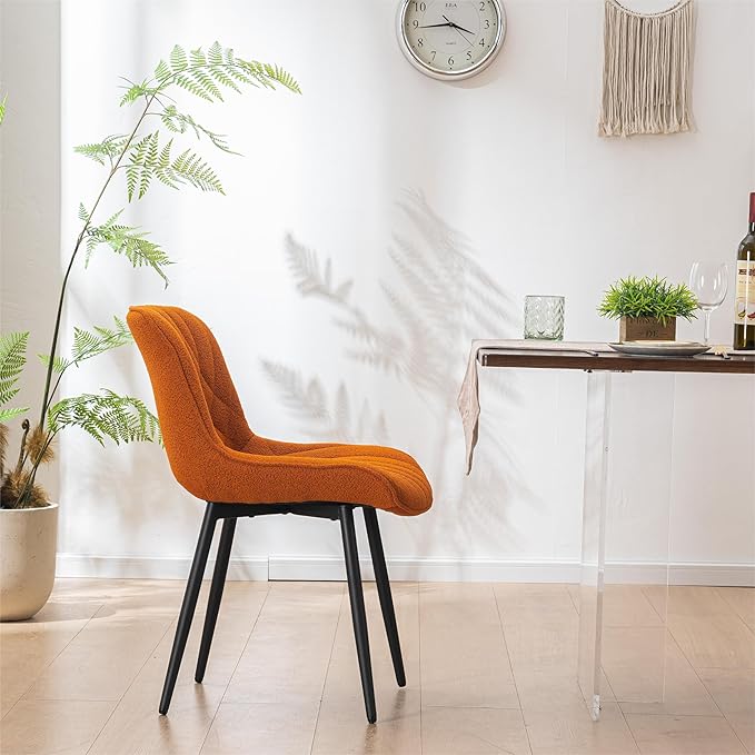 Elegant Dining Chair with Soft Padded Seat Armless Upholstered Kitchen Chairs Velvet Dining Table Chair with Curved Backrest for Kitchen Bedroom Side Dining Room, Set of 2, Orange - LeafyLoom