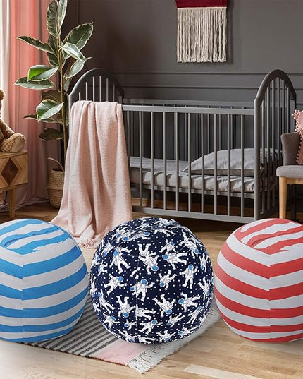 2 PCS Stuffed Animal Storage Bean Bag Chair Cover, Cotton Canvas Beanbag with Zipper for Organizing Kid's and Adults Room Blue Astronaut 24" - LeafyLoom
