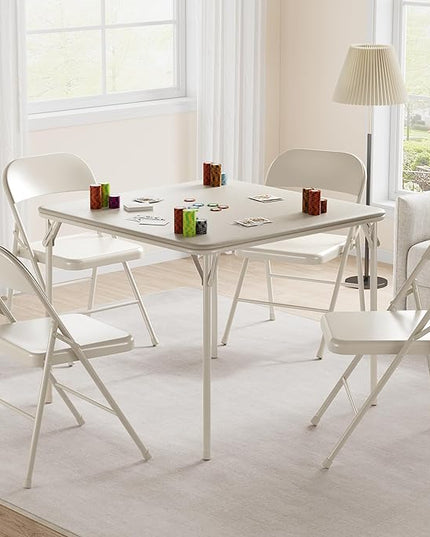 IDEALHOUSE Portable Folding Card Table and Chair Set of 5, Pu Upholstered Foldable Table, and All Metal Folding Chairs, Table and Chairs Suitable for Dining Room, Living Room, Office, Camping - LeafyLoom