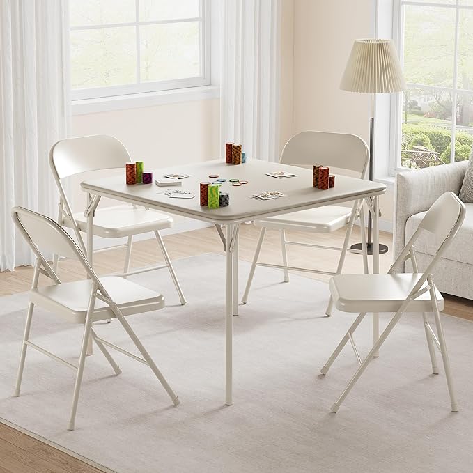 IDEALHOUSE Portable Folding Card Table and Chair Set of 5, Pu Upholstered Foldable Table, and All Metal Folding Chairs, Table and Chairs Suitable for Dining Room, Living Room, Office, Camping - LeafyLoom