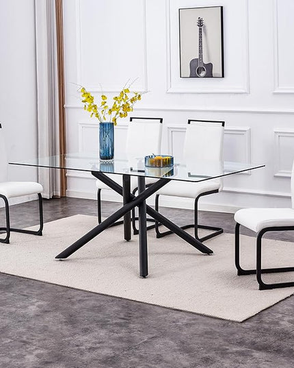 Modern Dining Chairs Set of 4,High Back Kitchen Chairs,Side Room Chair with Black Powder Coating Metal Legs,Easy to Clean Upholstered Dining Chairs,Ideal for Living Room(White Chairs) - LeafyLoom