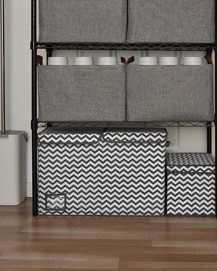 GRANNY SAYS Toy Chest with Lids, Foldable Stuffed Animal Storage with Handles, Toy Storage Organizer for Nursery Room Playroom, Living Room, Large Toy Box for Girls and Boys, Dark Gray V Pattern - LeafyLoom
