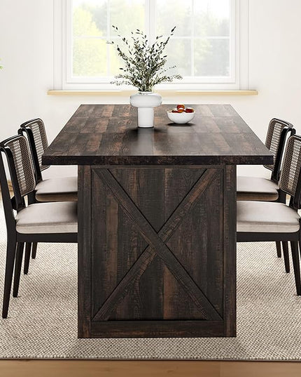 YITAHOME 70.8" Large Farmhouse Dining Table for 6 to 8 People, Rustic Style Wood Dinner Table, Rectangular Dining Table for Kitchen, Dining Room & Living Room - LeafyLoom