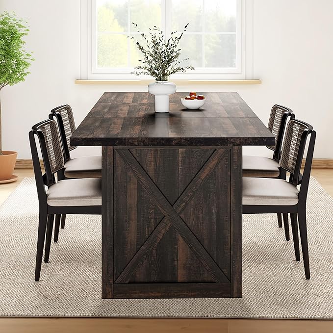 YITAHOME 70.8" Large Farmhouse Dining Table for 6 to 8 People, Rustic Style Wood Dinner Table, Rectangular Dining Table for Kitchen, Dining Room & Living Room - LeafyLoom