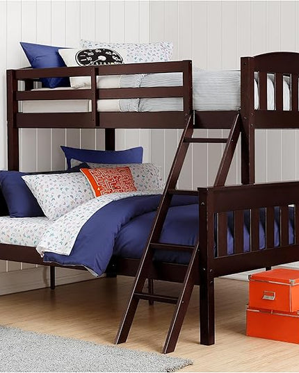 DHP Airlie Convertible Wood Bunk Bed, Stackable and Detachable Bed Frames for Kids and Teens, with Angled Ladder, High Guardrail, Wood Slats, No Boxspring Required, Twin-Over-Full, Espresso - LeafyLoom