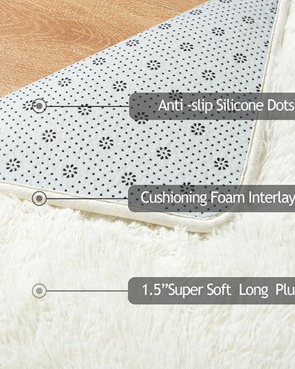Softlife Rug for Bedroom 5.3x7.6 Feet Area Rug for Living Room Soft Shaggy Rugs for Kids Room Fluffy Fuzzy Carpets Long Plush Bedside Rug Nursery Christmas Home Decor for Boys Girls, Creamy White - LeafyLoom
