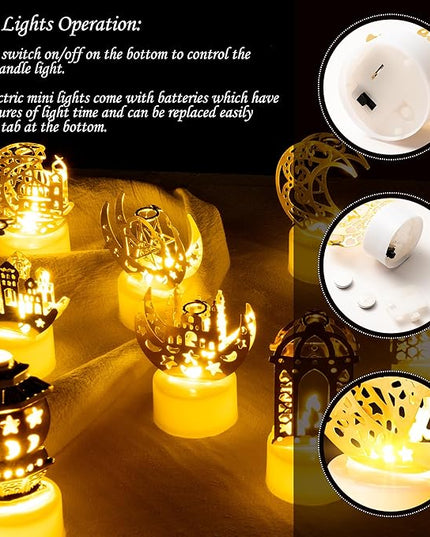 Ramadan Mini Lantern Lights Decorations 12Pcs Eid Mubarak Plastic LED Night Light with Lamp Battery Moon Castle Decorative Hanging Lantern for Mubarak Home Party Tabletop Decorations - LeafyLoom