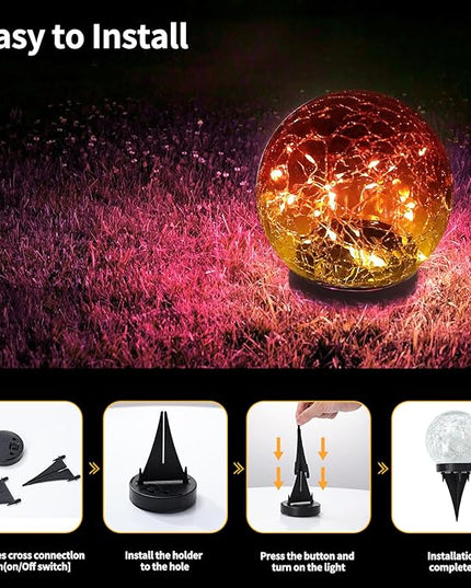Solar Globe Lights Outdoor Waterproof-Solar Balls for Garden-Cracked Glass Ball Solar Lights Outdoor-Solar Orbs for Outside-Outdoor Decorations for Patio and Yard Lawn Backyard Decor JKIMK
