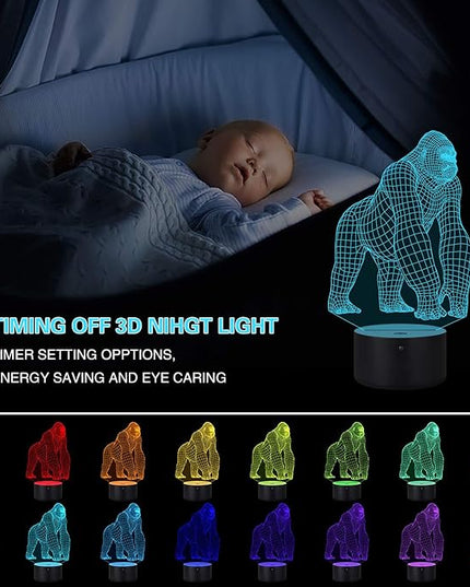 Elstey 3D Gorilla Lamp Mood Lamp 16 Color Nursery Night Lights Illusion Acrylic LED Table Bedside Lamp, Children Bedroom Desk Decor, Birthday Christmas Gift Cute Toy for Kids Adult - LeafyLoom
