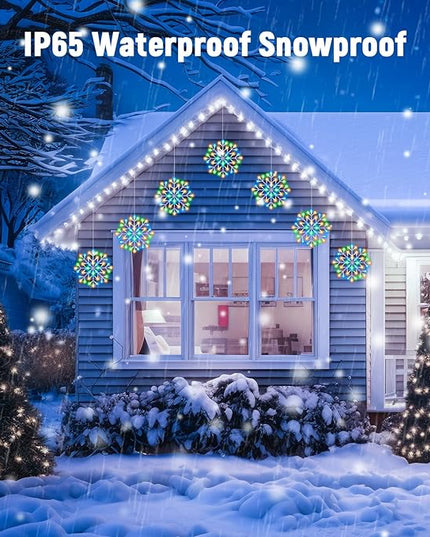 Christmas Snowflake Icicle Lights Outdoor - Plug-in 23.6ft 10 Drops 480LED Snowflake Window Lights, Connectable for Indoor Outdoor Porch Eaves Rooftops Canopy Christmas Decoration, Multicolor Brightown