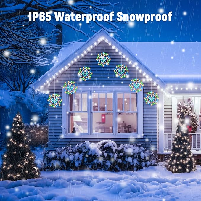 Christmas Snowflake Icicle Lights Outdoor - Plug-in 23.6ft 10 Drops 480LED Snowflake Window Lights, Connectable for Indoor Outdoor Porch Eaves Rooftops Canopy Christmas Decoration, Multicolor Brightown