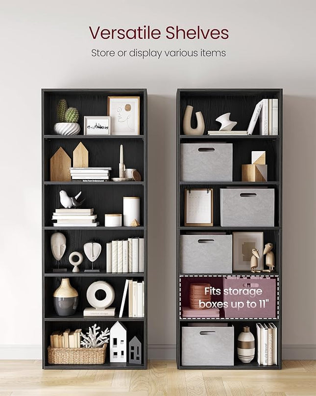 VASAGLE Bookshelf, 23.6 Inches Wide, 6-Tier Open Bookcase with Adjustable Storage Shelves, Floor Standing Unit, Ebony Black ULBC166T56 - LeafyLoom
