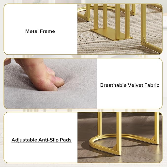 NicBex Small Dining Table Set for 4 Bar Table and Chairs Set Modern Gold White Table with 4 Velvet Cushion Bar Stools, Kitchen Counter High Top Table for Home & Kitchen, Grey+White - LeafyLoom