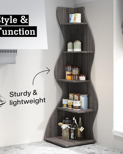 Small Corner Shelf, Modern 5-Tier Wall Corner Bookshelf, Stylish Bookcase Storage Rack for Small Space,Living Room. Bedroom - LeafyLoom
