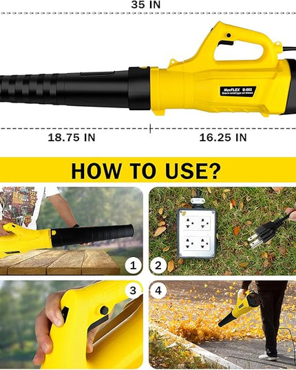 Leaf Blower, 3000W High Power Turbine Handheld Electric Leaf Blower, with 82 feet Extra Long Power Cord, 6-Gear Wind Speed Regulation, for Lawn Care, Yard, Garage, Patio, Blowing Leaves and Snow - LeafyLoom
