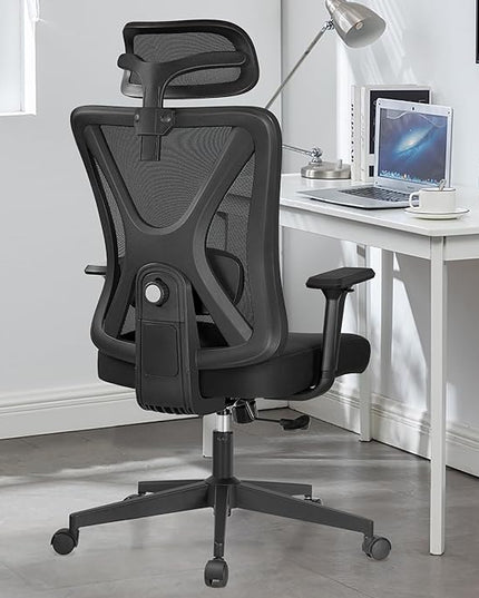 KERDOM Ergonomic Office Chair Desk Chair Comfortable Mesh Gaming Computer Swivel Rolling Chair, High Back Office Chair with Wheels, Headrest, 3D Armrest and Lumbar Support Home Office Desk Chair Black - LeafyLoom