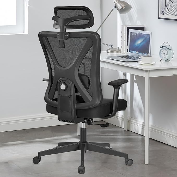 KERDOM Ergonomic Office Chair Desk Chair Comfortable Mesh Gaming Computer Swivel Rolling Chair, High Back Office Chair with Wheels, Headrest, 3D Armrest and Lumbar Support Home Office Desk Chair Black - LeafyLoom