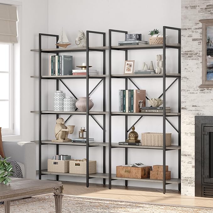 GAOMON 5 Tier Bookshelf, 67.9” Book Shelves for Living Room, Large Bookcase with 5 Open BookShelves, Display Shelves for Home Office, Study Room, Living Room, Bed Room-Grey - LeafyLoom