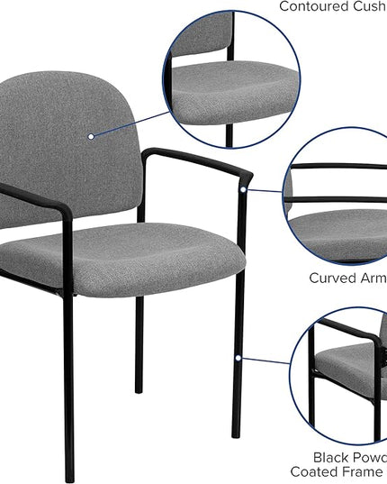 Flash Furniture Tiffany Comfort Gray Fabric Stackable Steel Side Reception Chair with Arms - LeafyLoom