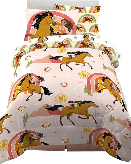 Franco Kids Bedding Super Soft Comforter and Sheet Set with Sham, 5 Piece Twin Size, Spirit Riding Free - LeafyLoom