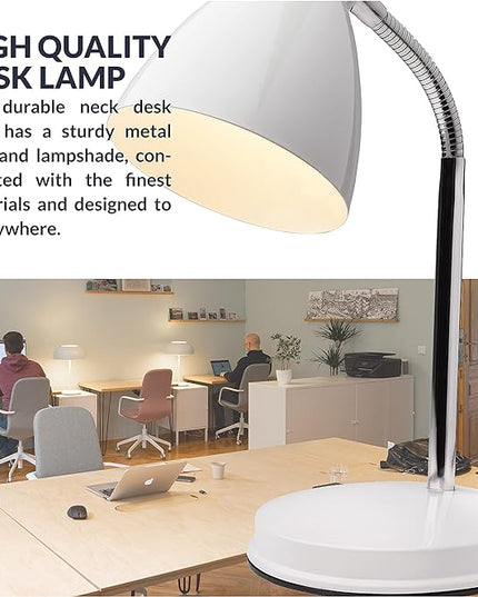 Newhouse Lighting Oxford White Metal Flexible LED Goose Neck Lamp for Desk or Table with 1 Free 6-Watt LED Bulb Included - LeafyLoom
