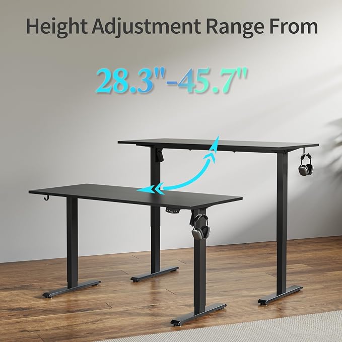 Electric Standing Desk, 55 x 24 Inches Height Adjustable Desk, Sit Stand up Desk for Work Office Home, Ergonomic Rising Gaming Computer Table with Memory Preset, Black - LeafyLoom