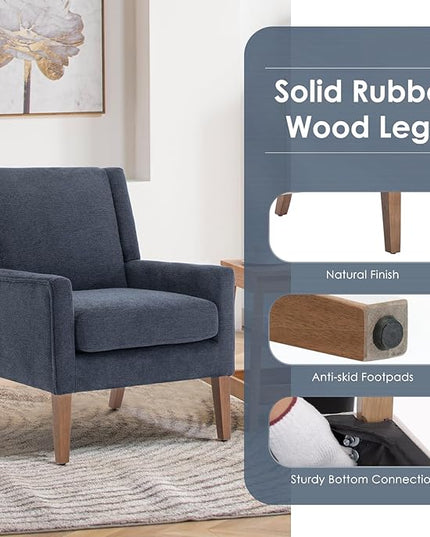 COLAMY Modern Wingback Living Room Chair, Upholstered Fabric Accent Armchair, Single Sofa chair with Lounge Seat and Wood Legs for Bedroom/Office/Reading Spaces, Blue - LeafyLoom