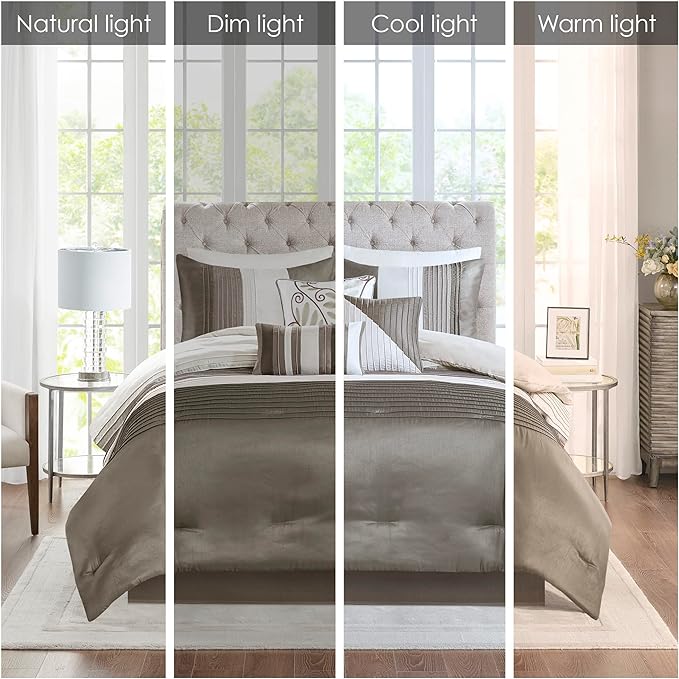 Madison Park Amherst 7 Piece Full Comforter Set, Khaki, Natural - LeafyLoom