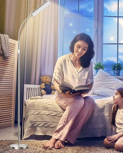 Floor Lamp, 15w/1000lm Bright LED Floor Lamp with Stepless Adjustable 3000K-6000K Colors and Dimmer, Remote and Touch Control Reading Lamp, Adjustable Gooseneck Floor Lamp for Living Room - LeafyLoom
