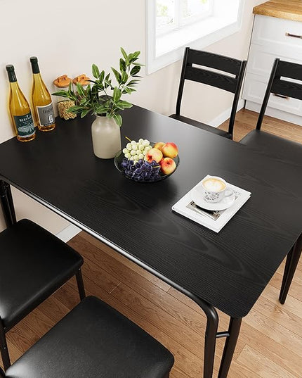 Dining Table for 4, Small Table and Chairs Set of 4, Square Dinette Set for 4, Dinner Table Set, 3 Piece Kitchen & Dining Room Sets for Small Space, Apartment (Black, Dining Table with 4 Chairs) - LeafyLoom