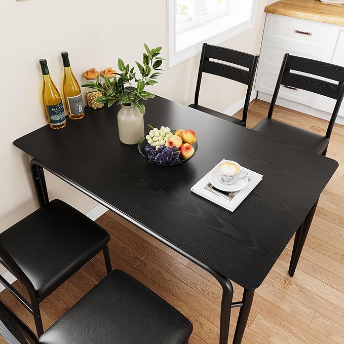 Dining Table for 4, Small Table and Chairs Set of 4, Square Dinette Set for 4, Dinner Table Set, 3 Piece Kitchen & Dining Room Sets for Small Space, Apartment (Black, Dining Table with 4 Chairs) - LeafyLoom