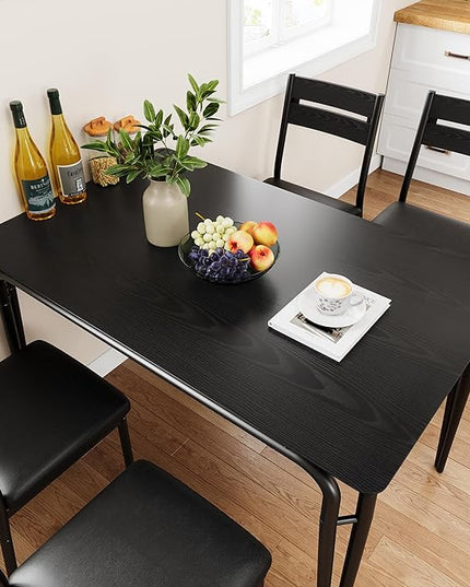 Black Dining Table Set for 4, Kitchen Table and Chairs for 4, 5 Piece Kitchen Dining Room Table Set,Space-Saving Wood Modern Rectangle Dinner Table Dinette Furniture for Breakfast Nook,Home Office - LeafyLoom