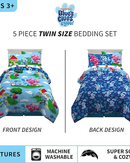 Franco Kids Bedding Super Soft Comforter and Sheet Set with Sham, 5 Piece Twin Size, Blues Clues - LeafyLoom