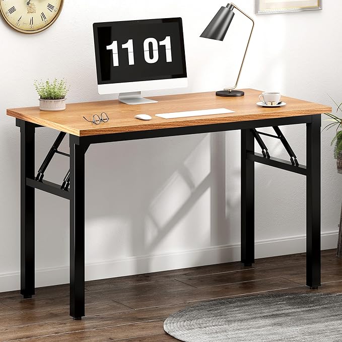 Need 39.4 inches Computer Desk for Small Space Small Folding Table Small Writing Desk Compact Desk Foldable Desk with BIFMA Certification, No Install Needed, Teak - LeafyLoom