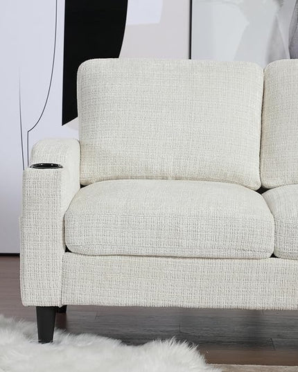 77.36" Modern Chenelle Polyester Sectional Sofa,L-Shaped Couch with Storage Ottoman,3 Seat Interior Furniture W/Pockets and Both Armrests Contain Cup Holders,for Dorm,Apartment,Studio,Beige - LeafyLoom