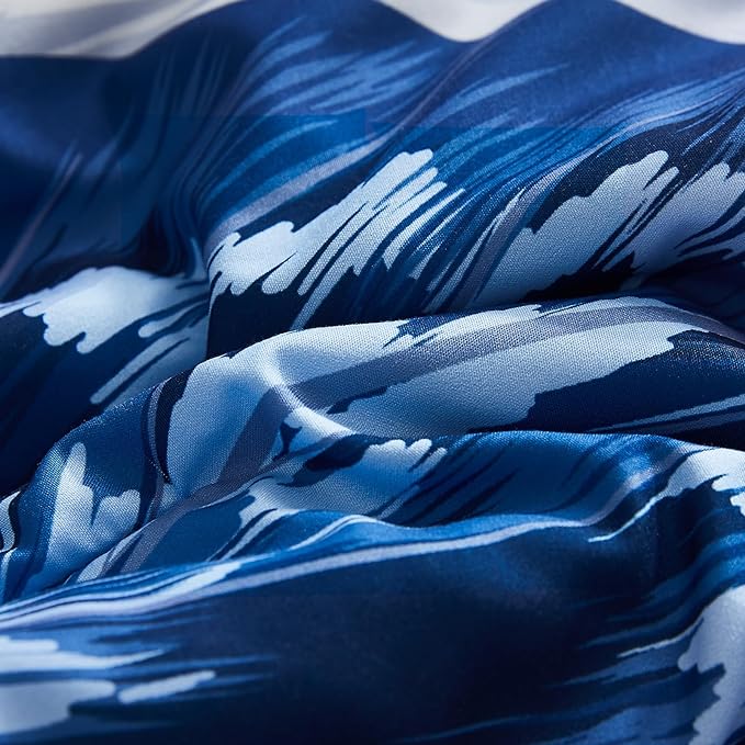 WRENSONGE King Size Comforter Set, 7 Pieces Blue Floral Comforter Set with Sheets for King Size Bed, Leaf Pattern King Bedding Set, Soft Breathable Microfiber Bed in a Bag King for All Seasons - LeafyLoom