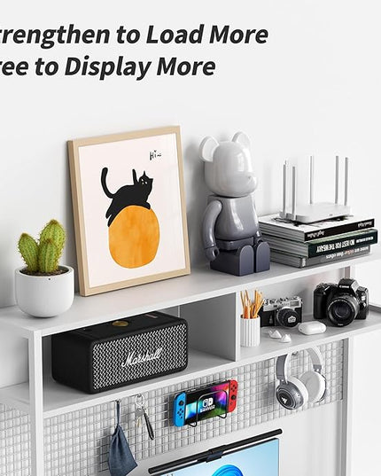 L Shaped Desk with Hutch - 67" L Shaped Gaming Desk with LED Lights, Corner Computer Desk with Storage Shelves, L Shaped Office Desk with Pegboard, White - LeafyLoom