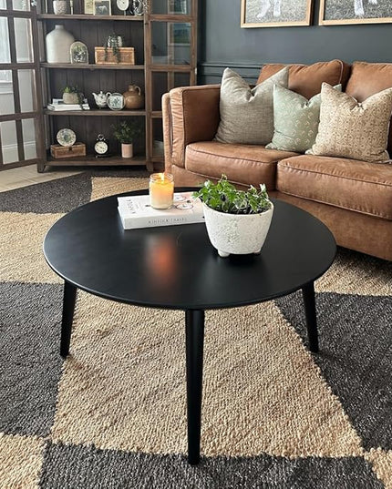 Plank+Beam Mid Century Modern Coffee Table, 36 Inch Wood Coffee Tables for Living Room, Round Center Table, Cocktail Table for Small Spaces, Black - LeafyLoom