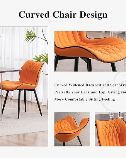 YOUNIKE Dining Chairs, Upholstered Faux Leather Kitchen Dining Room Chairs Set of 2, Modern Living Room Bedroom Side Chairs with Curved Wing Back and Adjustable Metal Legs, Orange - LeafyLoom