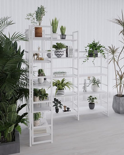 No-Assembly Folding Bookshelf Storage Shelves 4 Tiers Vintage Multifunctional Plant Flower Stand Storage Rack Shelves Bookcase for Home Office(All White) - LeafyLoom