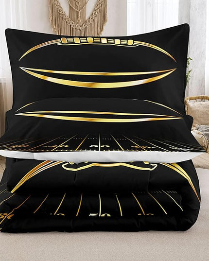 Bodhi Boys Comforter Twin, Black and Gold Football Bedding Set, Machine Washable, 2 Pieces - LeafyLoom