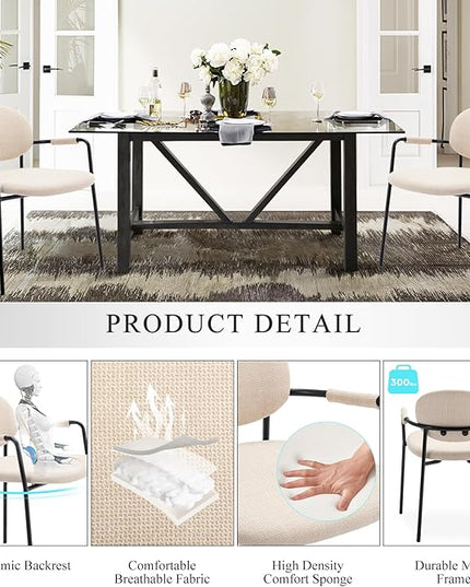 COLAMY Boucle Dining Chairs Set of 4, Fabric Dining Chairs Set of 4 with Arms, Upholstered Dining Armchairs with Back for Kitchen,Dining Room, Beige - LeafyLoom