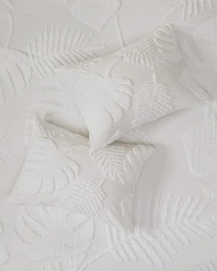 Madison Park Tufted Chenille Cotton Comforter, All Season Bedding Set, Matching Shams, Bahari, Coastal Palm Leaf Off White King/Cal King(104"x92") 3 Piece - LeafyLoom