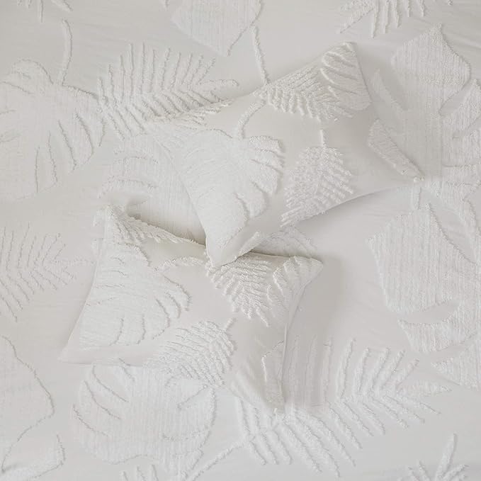 Madison Park Tufted Chenille Cotton Comforter, All Season Bedding Set, Matching Shams, Bahari, Coastal Palm Leaf Off White King/Cal King(104"x92") 3 Piece - LeafyLoom