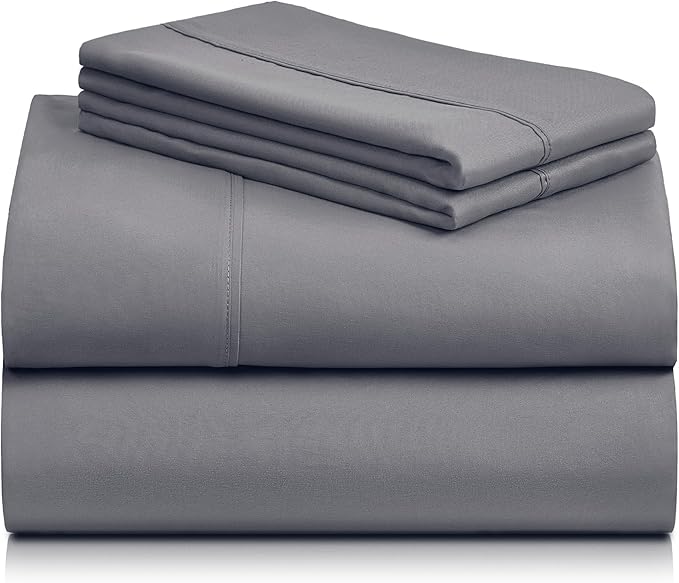 LuxClub Twin XL Sheets - Soft-Kids-Twin Bed Sheets for-Boys-and-Girls-4 PC Deep Pockets 18" Eco Friendly Wrinkle Free-Kids-Fitted Sheets Machine Washable Hotel Bedding Silky Soft- Light Grey Twin XL - LeafyLoom