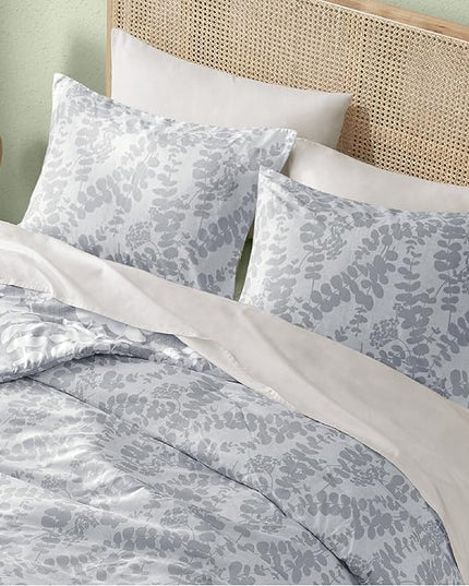 Codi Gray Floral Comforter Set Queen Size, Botanical Bedding Sets | Nature Style, Unique Reversible Design, Better for Spring and Summer | Leaf Print 3 Pieces - LeafyLoom